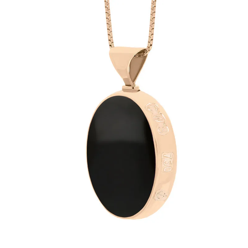 18ct Rose Gold Whitby Jet Mother of Pearl Queens Jubilee Hallmark Double Sided Oval Necklace