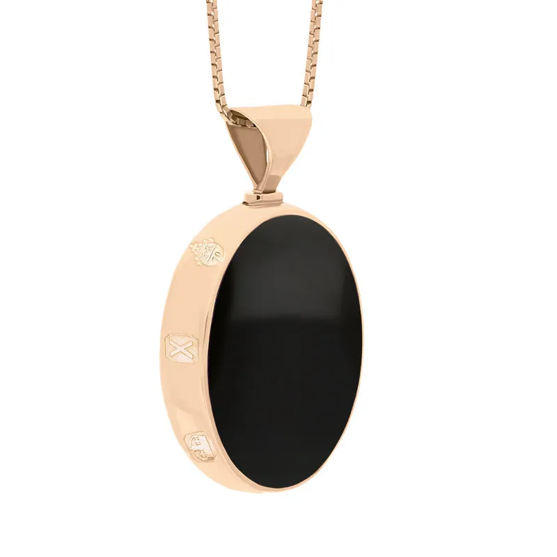18ct Rose Gold Whitby Jet Mother of Pearl Queens Jubilee Hallmark Double Sided Oval Necklace