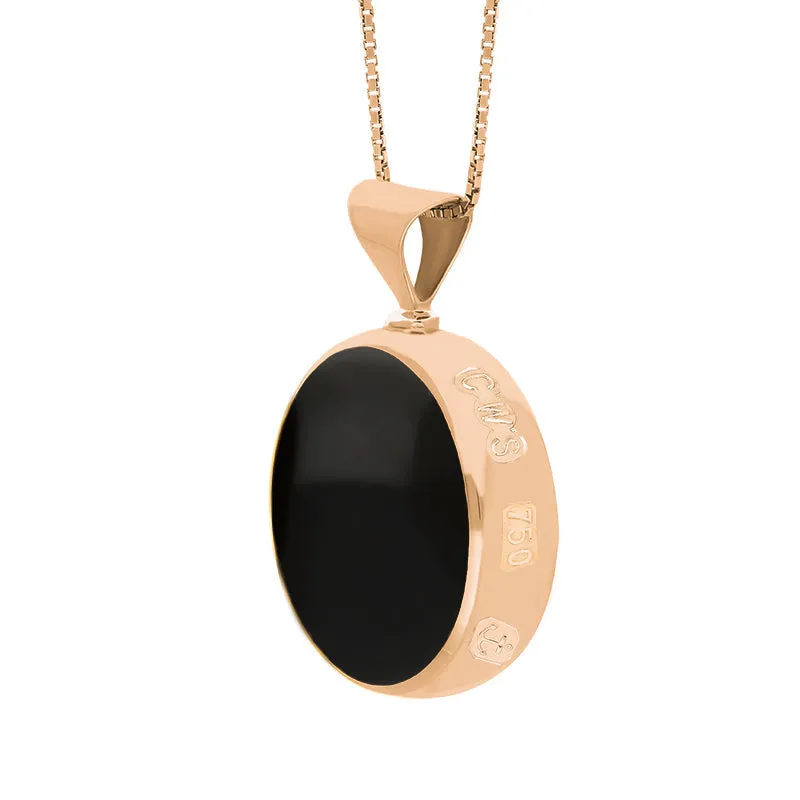 18ct Rose Gold Whitby Jet Mother of Pearl Queens Jubilee Hallmark Double Sided Round Necklace