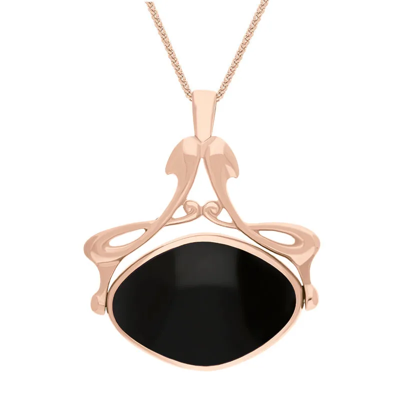 18ct Rose Gold Whitby Jet Turquoise Bell Diamond Swivel Fob Necklace