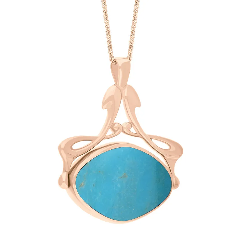 18ct Rose Gold Whitby Jet Turquoise Bell Diamond Swivel Fob Necklace