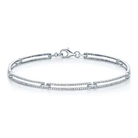 18ct White Gold Diamond Double Row Bar Style Bracelet