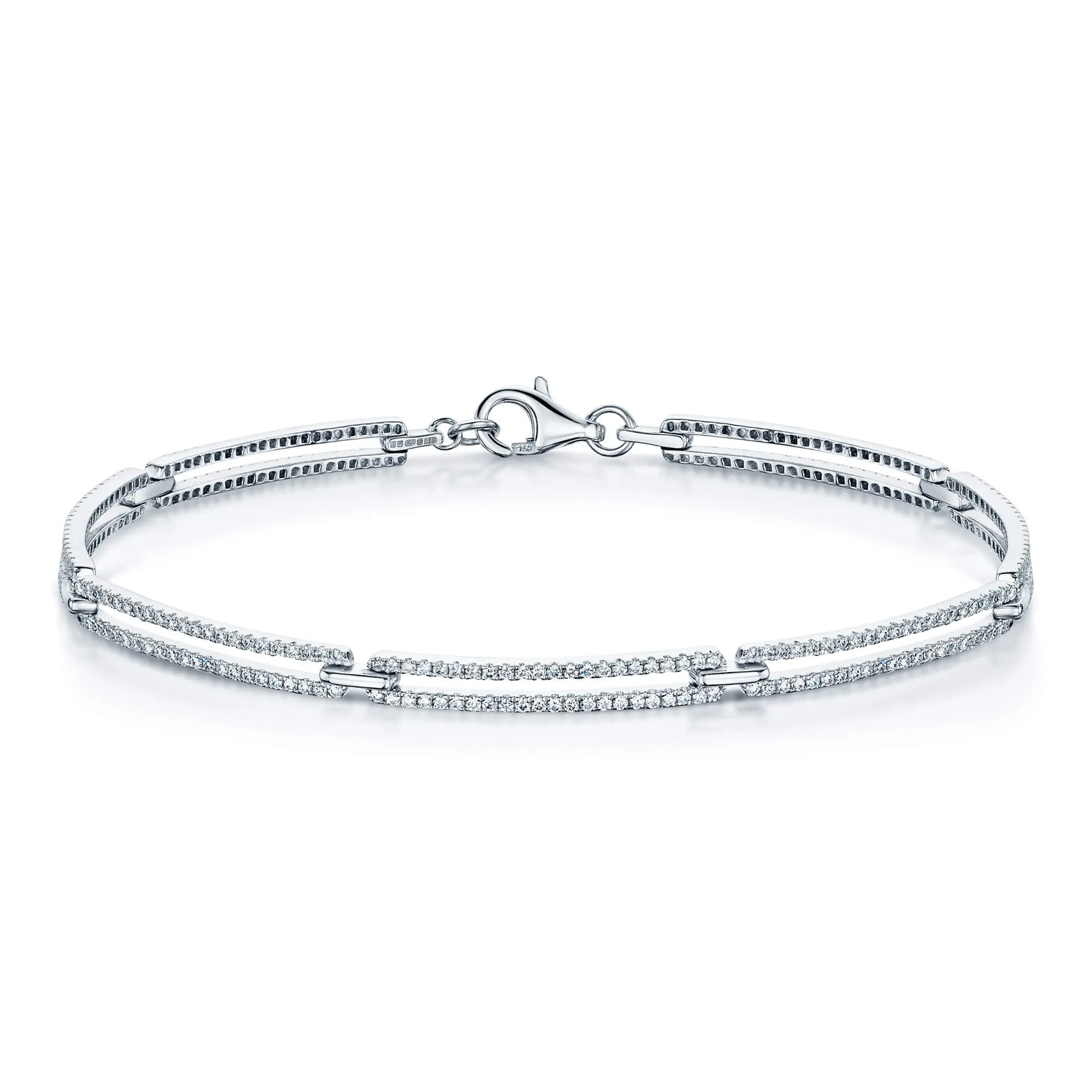 18ct White Gold Diamond Double Row Bar Style Bracelet