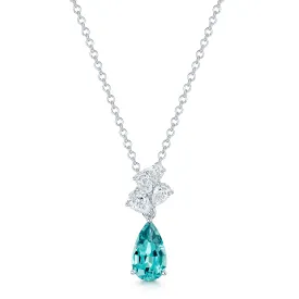 18ct White Gold Pear Cut Indicolite Tourmaline And Diamond Drop Pendant