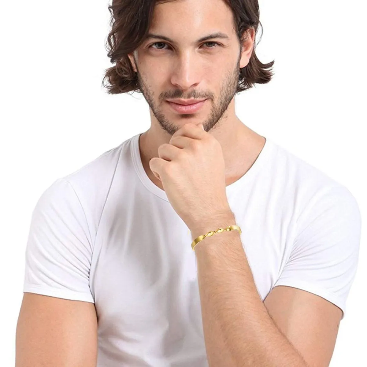 18K Gold Stainless Steel Open Cuff Kada Bangle Bracelet Men