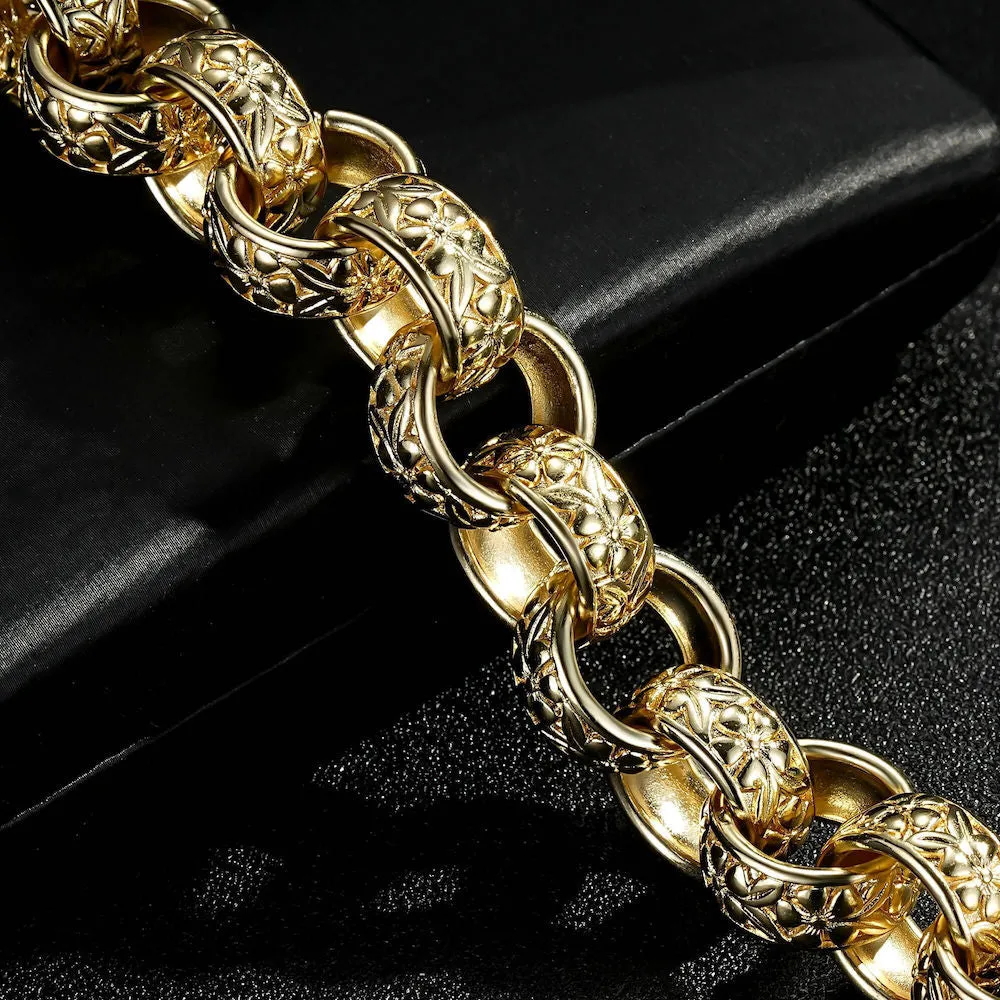 20mm XXL Gold Filled Ornate Belcher Bracelet Albert Clasp 7.5/8 Inch