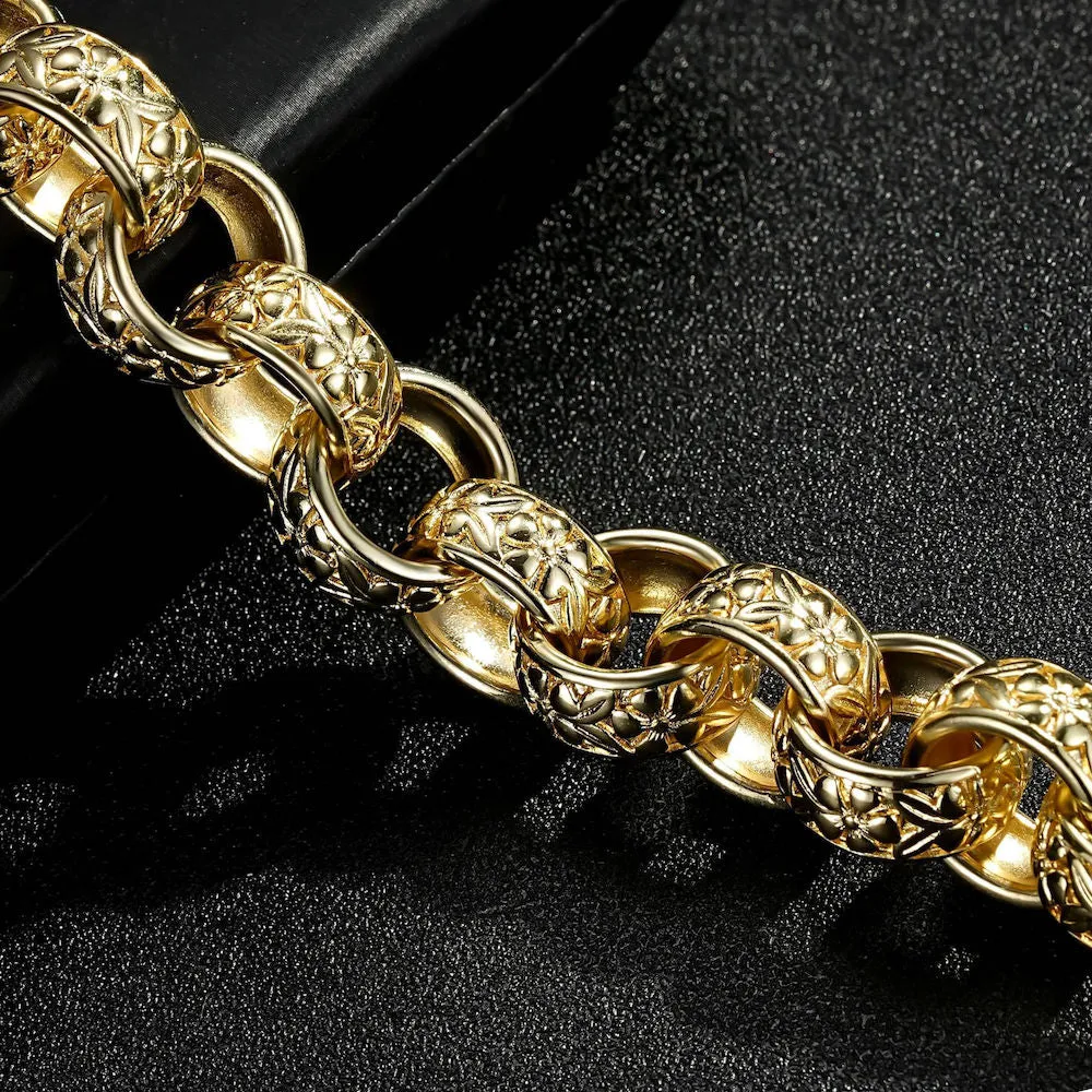 20mm XXL Gold Filled Ornate Belcher Bracelet Albert Clasp 7.5/8 Inch