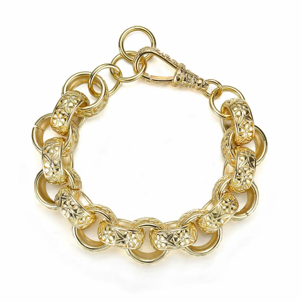 20mm XXL Gold Filled Ornate Belcher Bracelet Albert Clasp 7.5/8 Inch