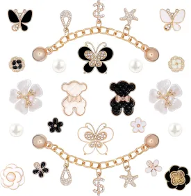 22 Pcs Bling Shoe Charms for Women, Rhinestones Bling Pendant Chain Shoes Charms Accessories, Flower Butterfly Shoe Decoration for Clog Sandals, DIY Shoe Accessories for Party Favor