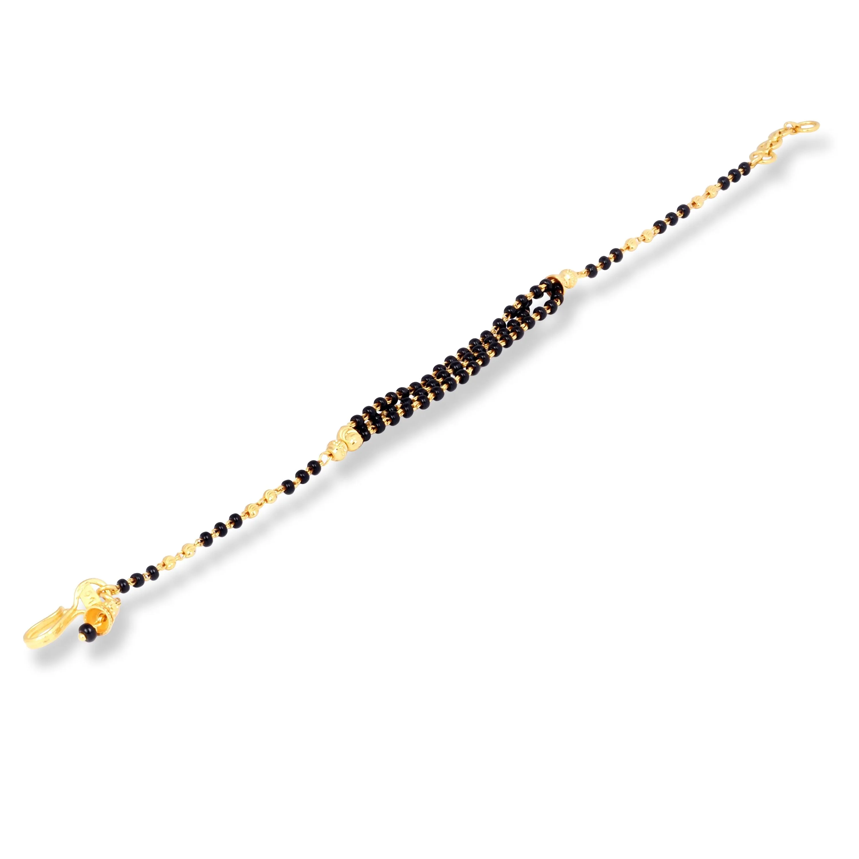 22ct Gold Ladies Bracelet with Hematite & Diamond Cutting Bead Design with U Hook Clasp (4.2g) LBR-7144