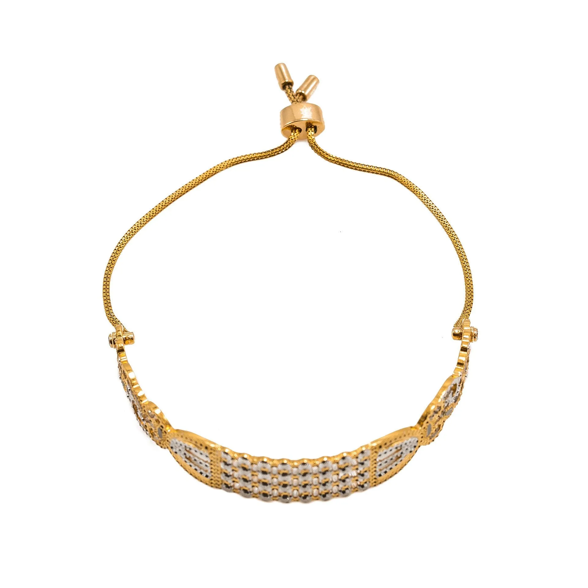 22K Multi Tone Gold Bracelet W/ Open Cut Industrial Design & Drawstring Closure