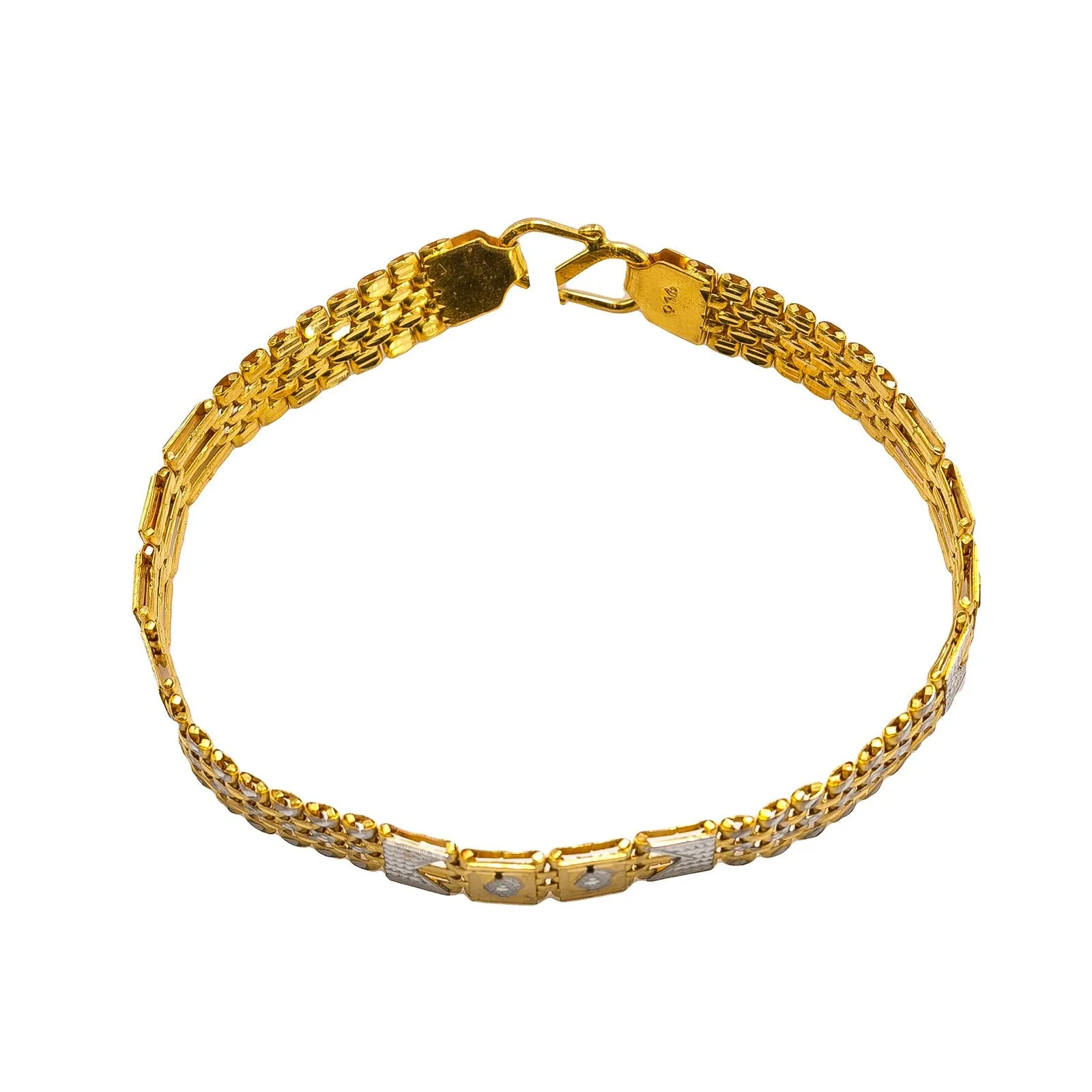22K Multi Tone Gold Men's Bracelet W/ Wrist Watch Band & Aztec Arrow Design