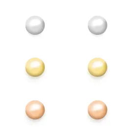 3 Pack Silver/Gold/Rose Gold Stud Earrings
