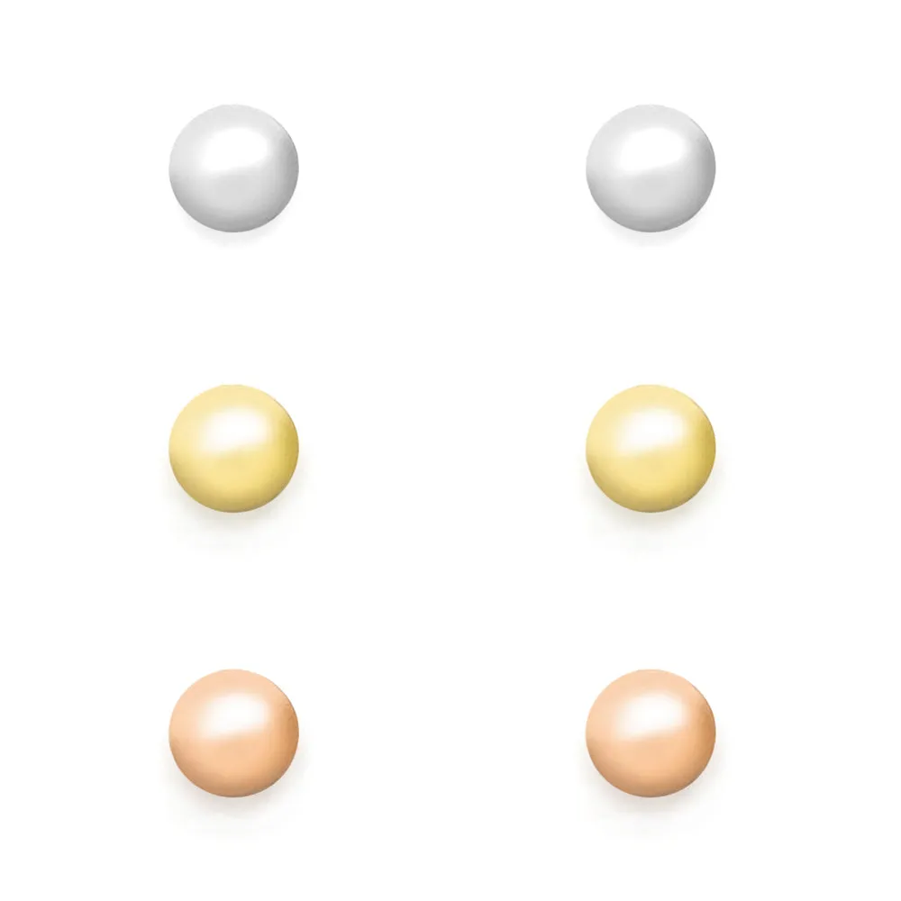 3 Pack Silver/Gold/Rose Gold Stud Earrings