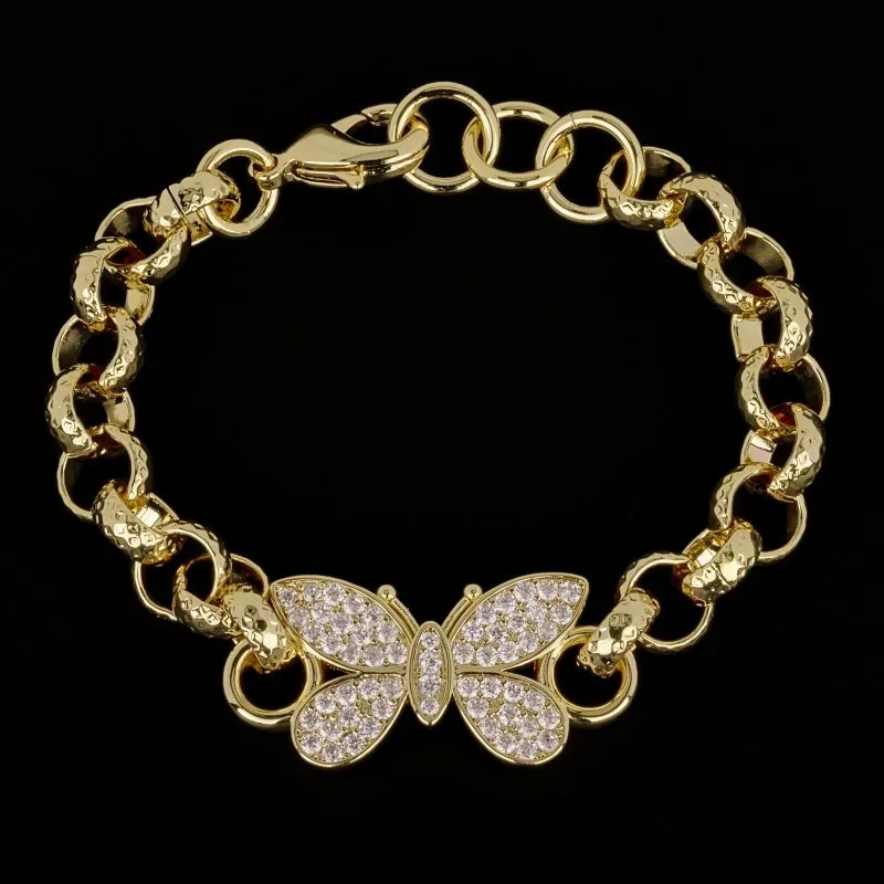 8mm Gold Filled Crystal Butterfly Belcher Bracelet 8 Inch