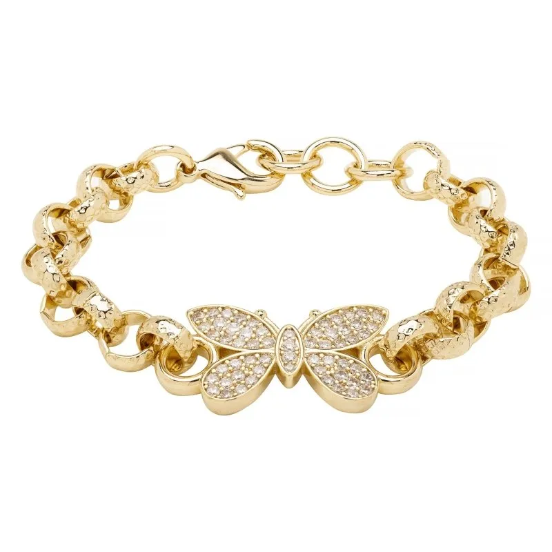 8mm Gold Filled Crystal Butterfly Belcher Bracelet 8 Inch