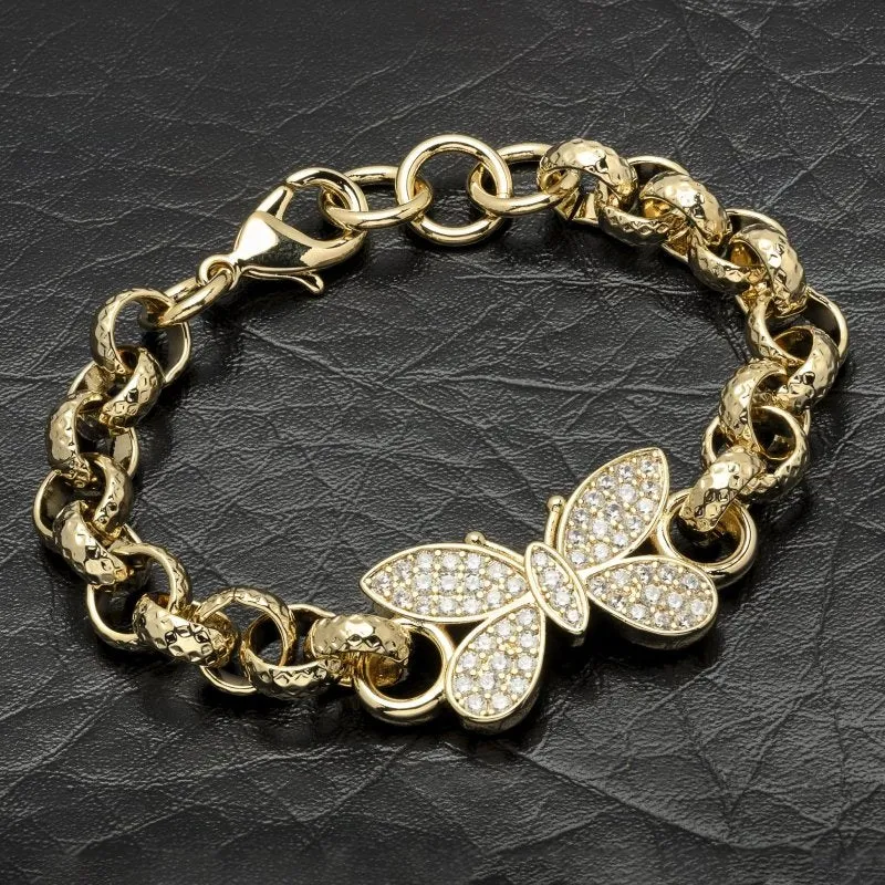 8mm Gold Filled Crystal Butterfly Belcher Bracelet 8 Inch