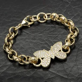 8mm Gold Filled Crystal Butterfly Belcher Bracelet 8 Inch