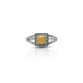 925 Silver Golden Yellow Gem Halo-Style Ring for Girls
