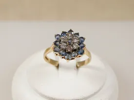 9ct Gold Blue Topaz & Diamond Cluster Ring