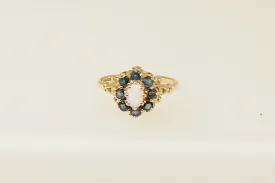 9ct Gold Fire Opal and Sapphire Cluster Ring