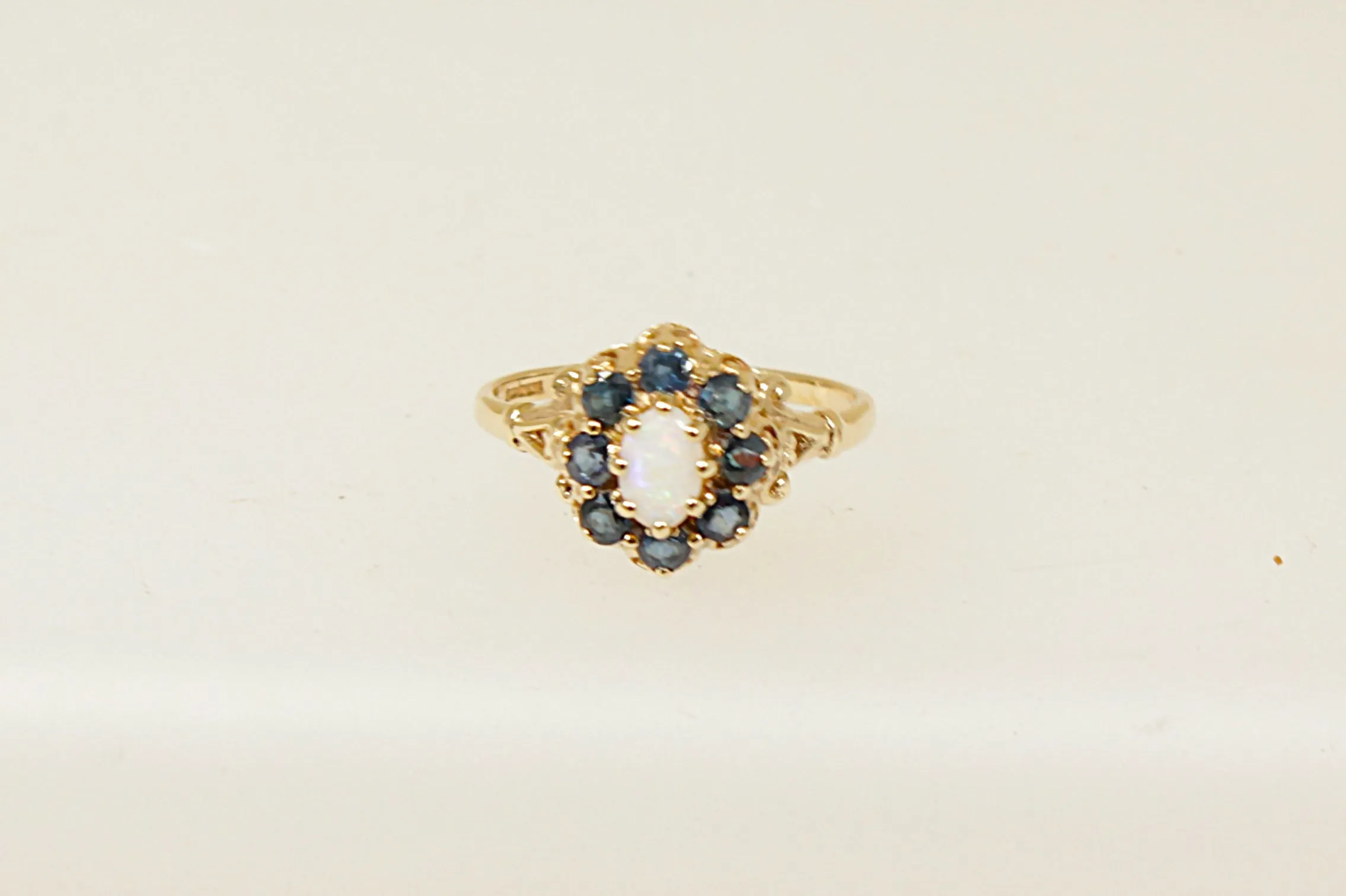 9ct Gold Fire Opal and Sapphire Cluster Ring