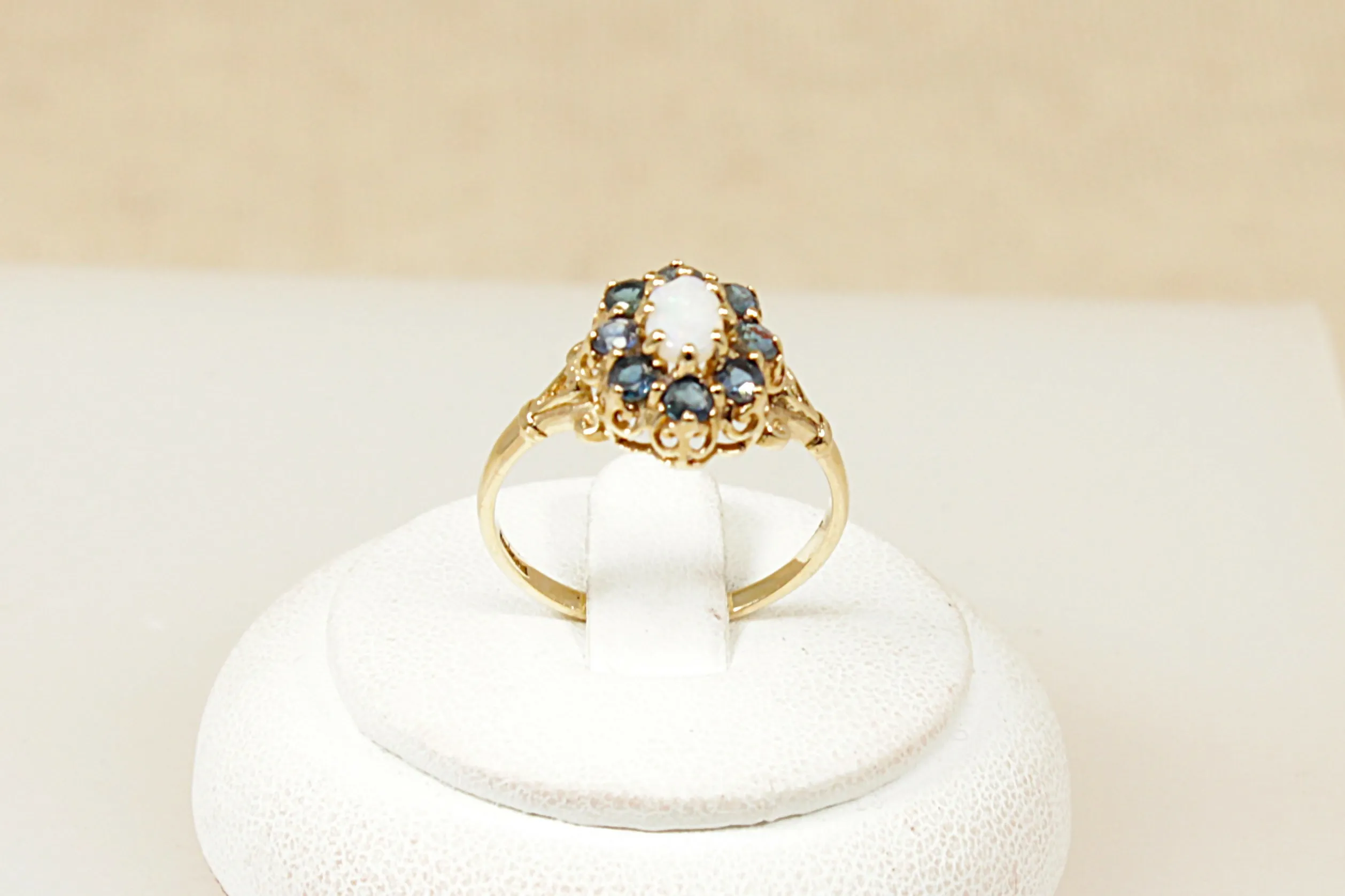 9ct Gold Fire Opal and Sapphire Cluster Ring