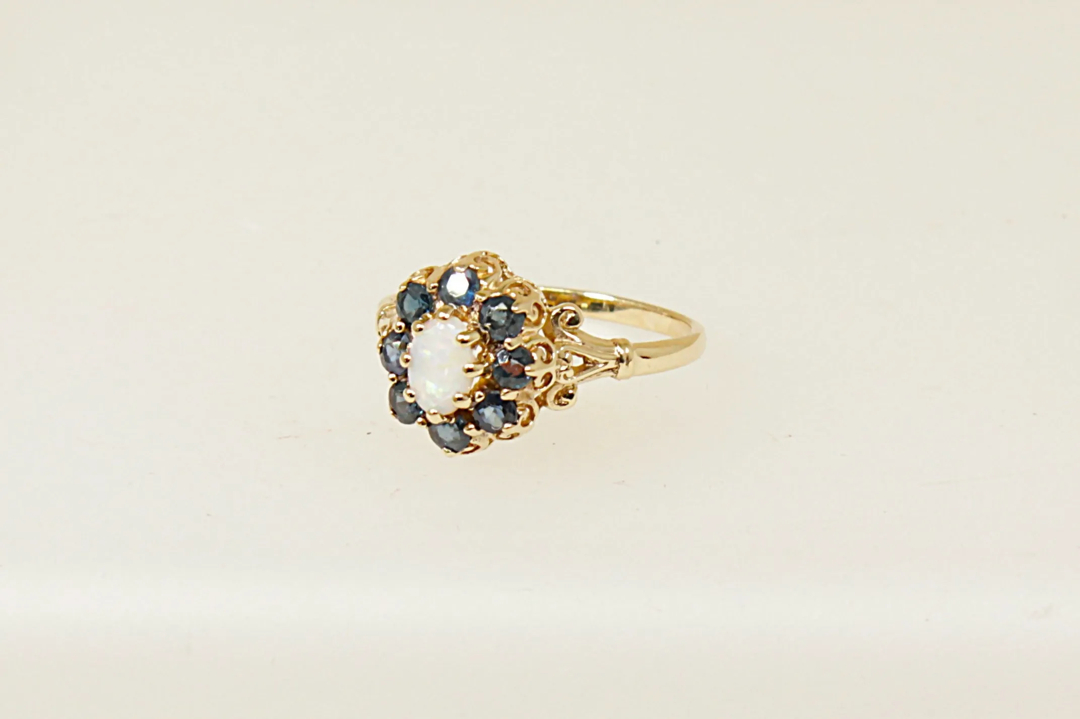 9ct Gold Fire Opal and Sapphire Cluster Ring