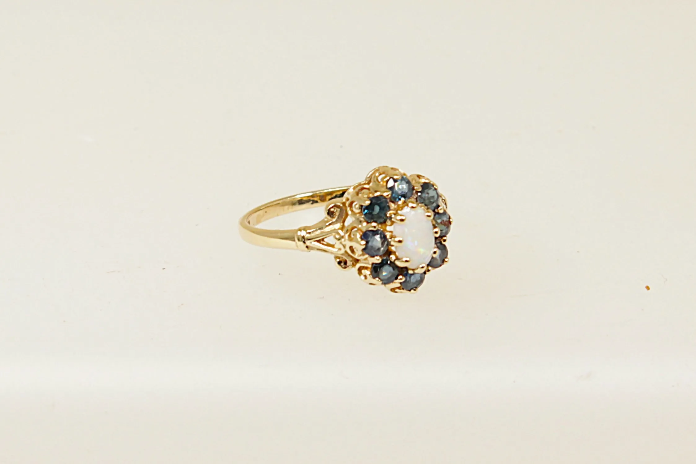 9ct Gold Fire Opal and Sapphire Cluster Ring