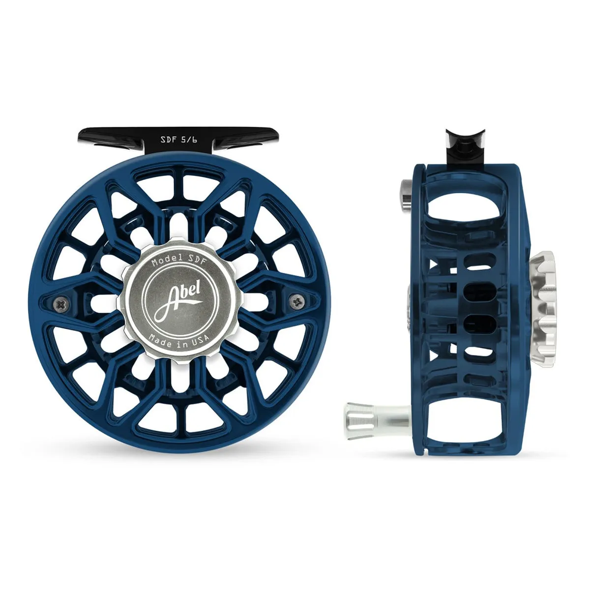Abel SDF Reel Ported 5/6 Deep Blue, Platinum Drab Knob with Platinum Handle