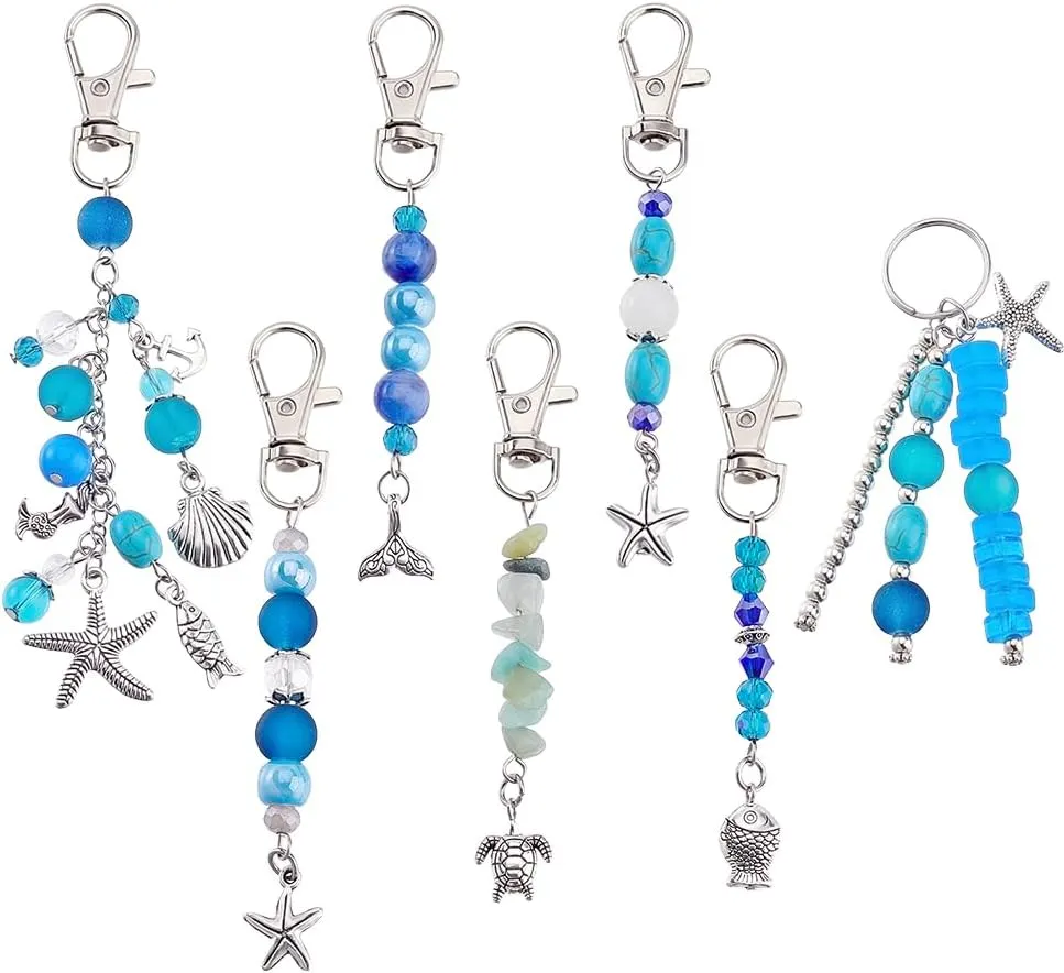 AHANDMAKER 7Pcs Sea Animal Charm Pendant, 7 Styles Cute Sea Animal Keychain, Aesthetic Keychain Keyring, Mini Starfish Mermaid Shell Keychain Charms Accessories for Women Handbag Purse Cell Phone Case