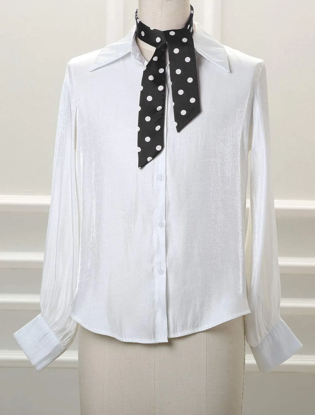 Allegra K 50s Skinny Silky Scarf Polka Dots Waistband Long Narrow Neckscarf Bag Handle Accessory