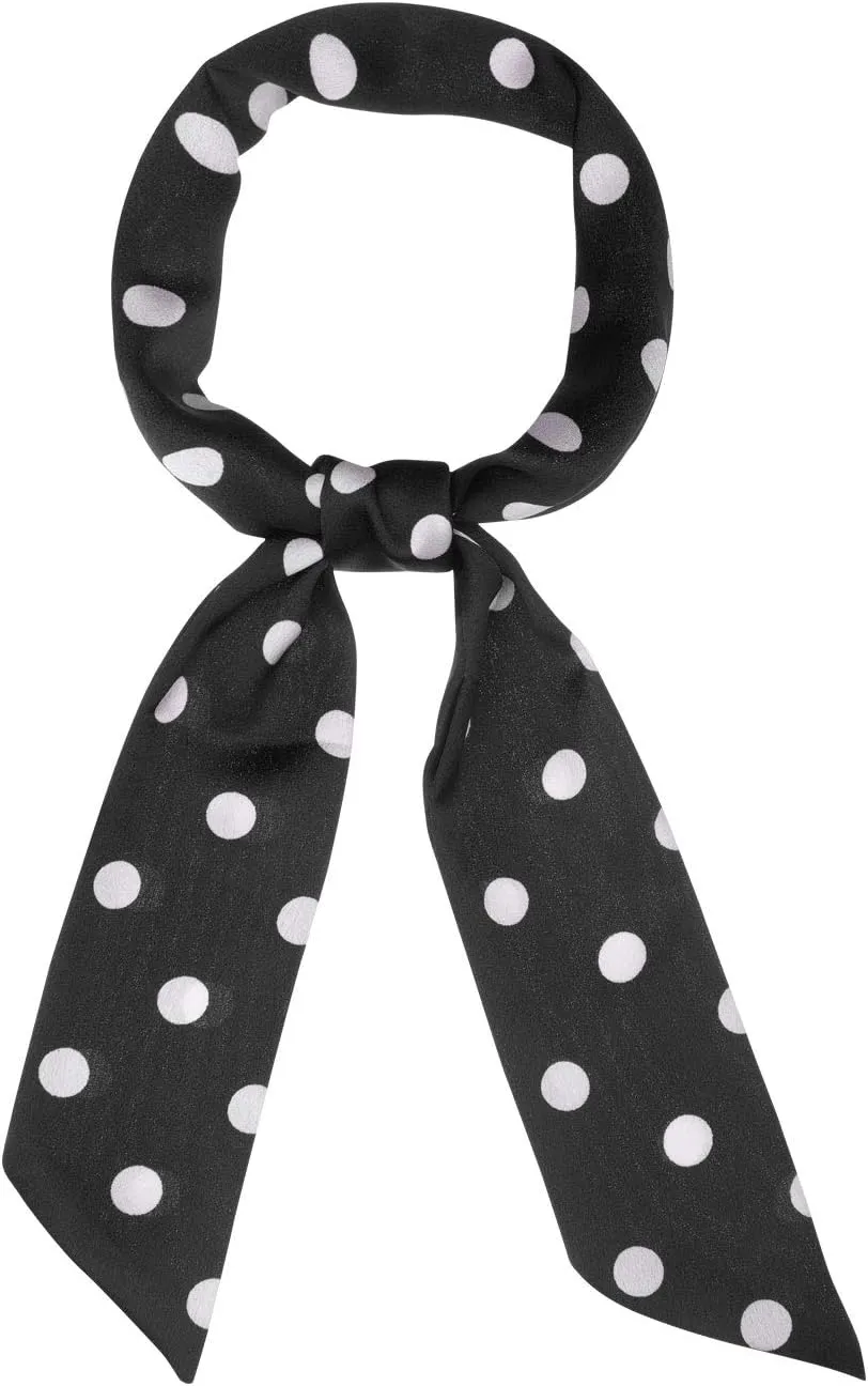 Allegra K 50s Skinny Silky Scarf Polka Dots Waistband Long Narrow Neckscarf Bag Handle Accessory