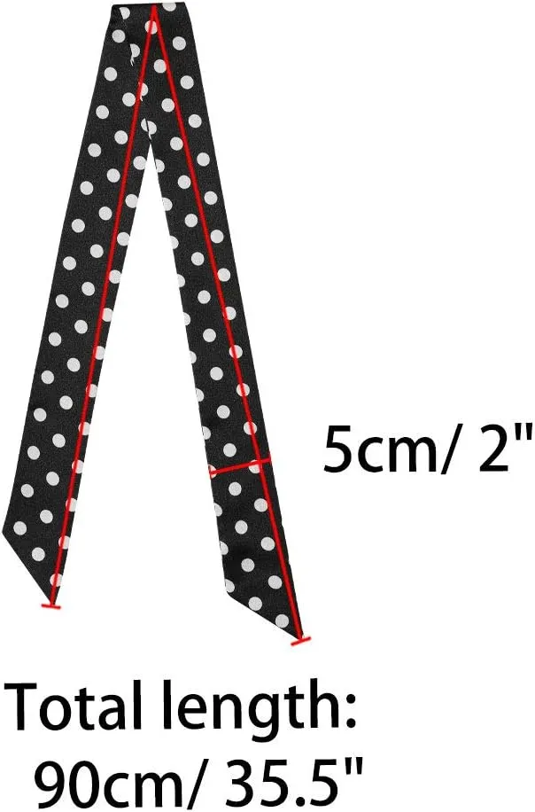 Allegra K 50s Skinny Silky Scarf Polka Dots Waistband Long Narrow Neckscarf Bag Handle Accessory