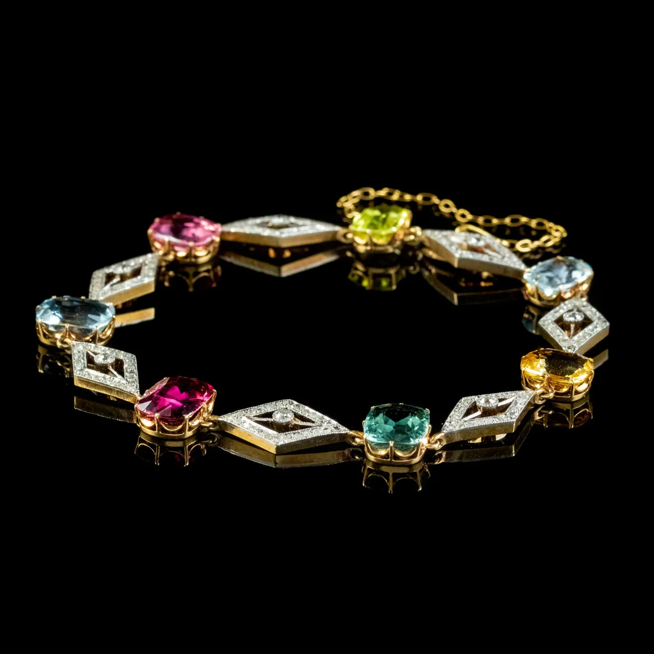 Antique Edwardian French Diamond Gemstone Bracelet 18ct Gold With Cert