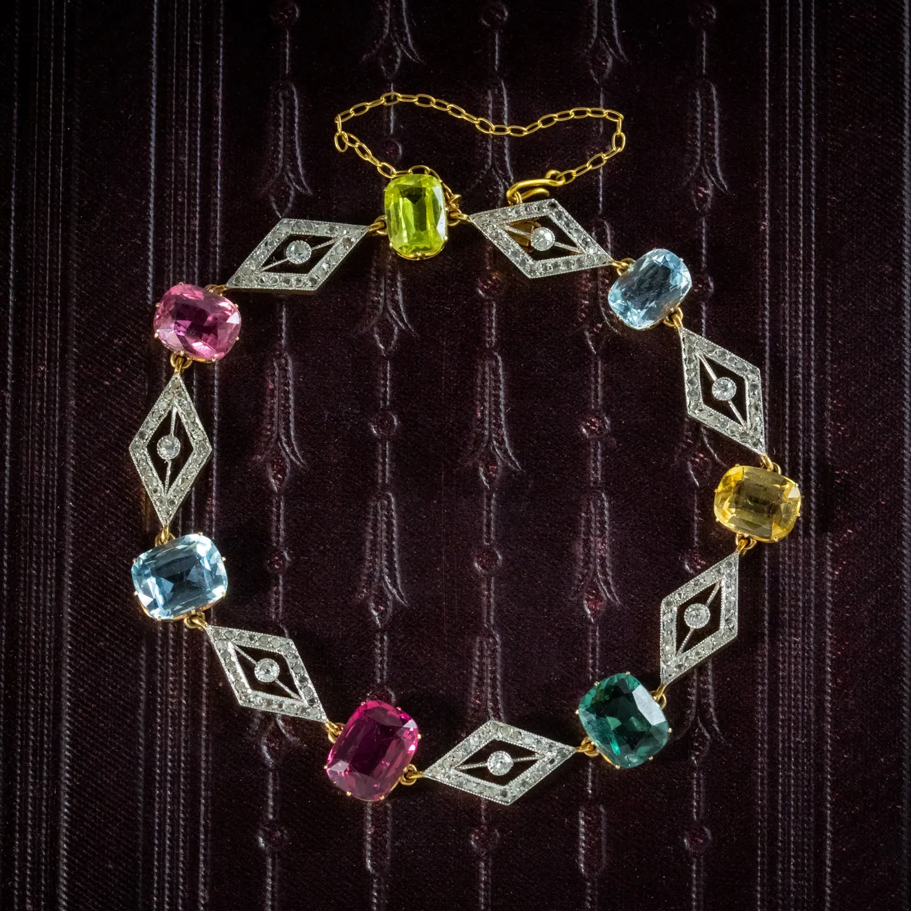 Antique Edwardian French Diamond Gemstone Bracelet 18ct Gold With Cert