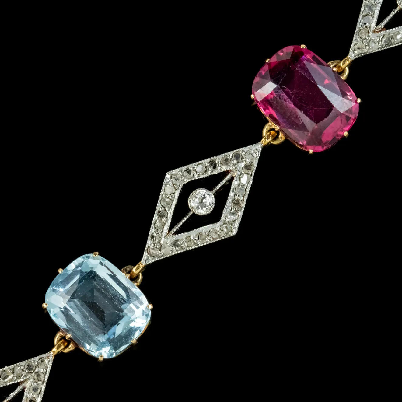 Antique Edwardian French Diamond Gemstone Bracelet 18ct Gold With Cert