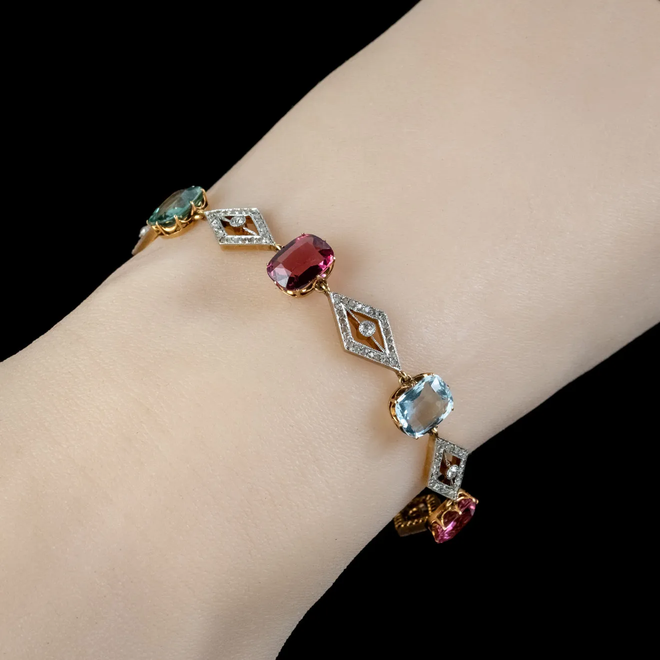 Antique Edwardian French Diamond Gemstone Bracelet 18ct Gold With Cert