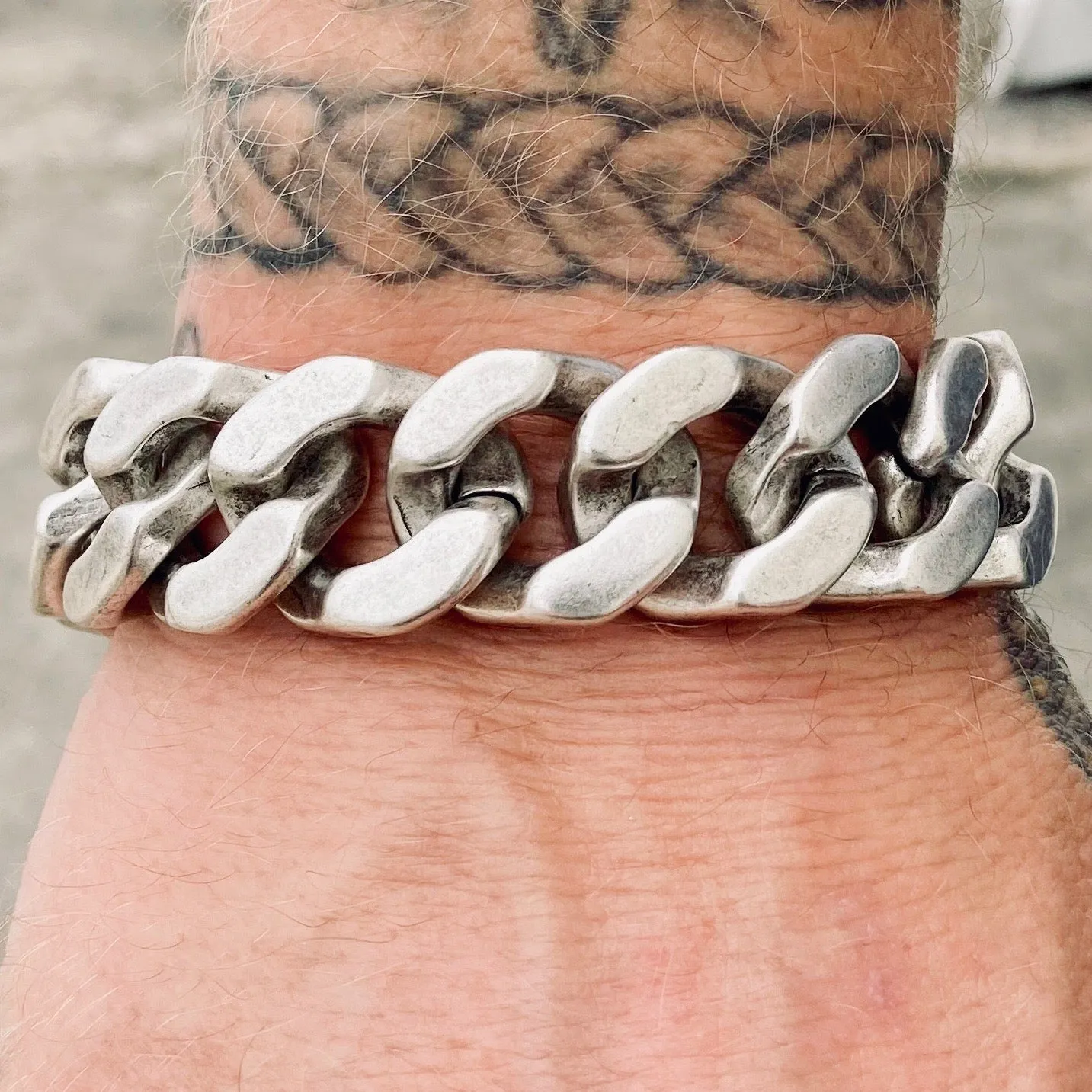 Bagger Bracelet - "EASY BIKER" - Guardian Cross Brushed - 3/4" wide - B121