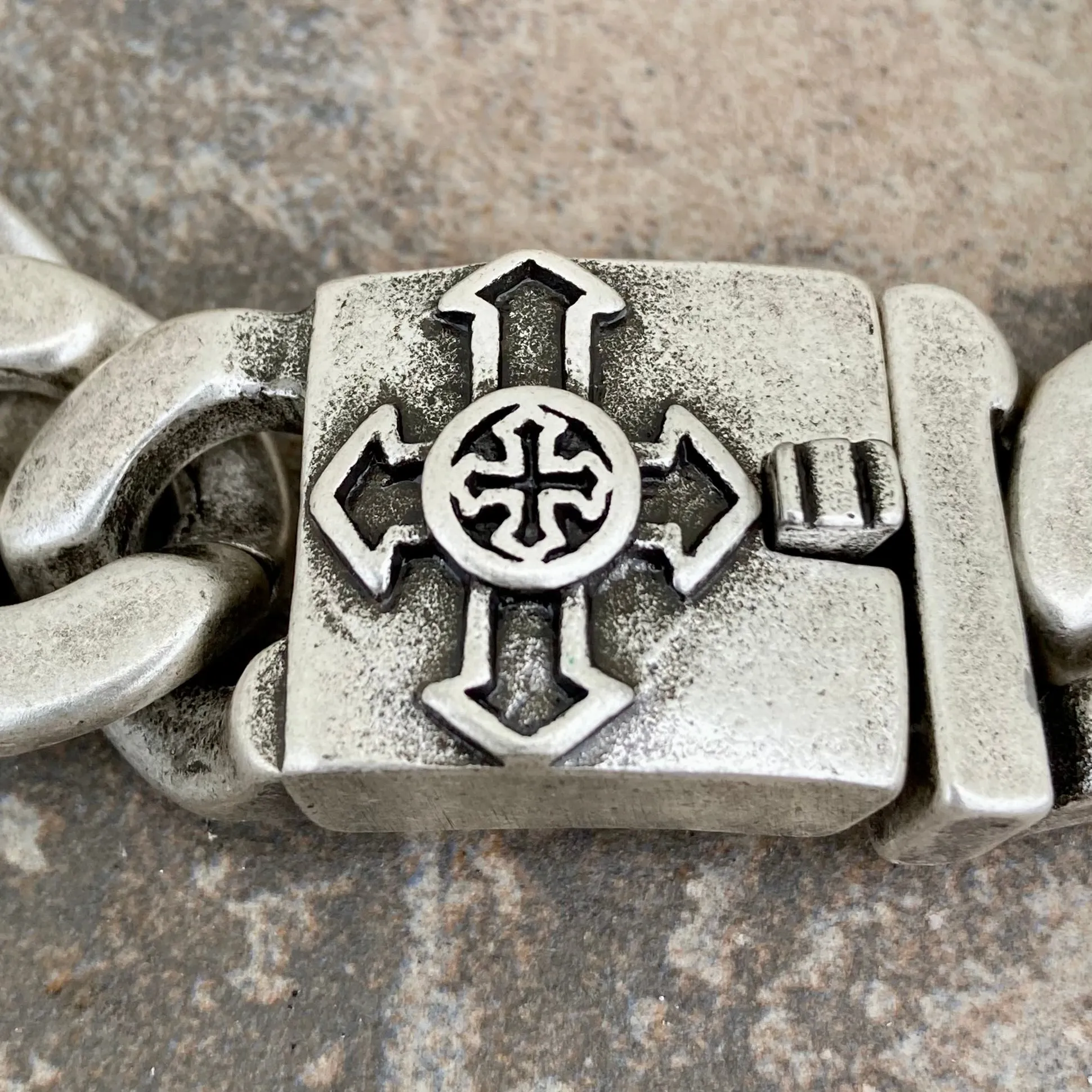 Bagger Bracelet - "EASY BIKER" - Guardian Cross Brushed - 3/4" wide - B121