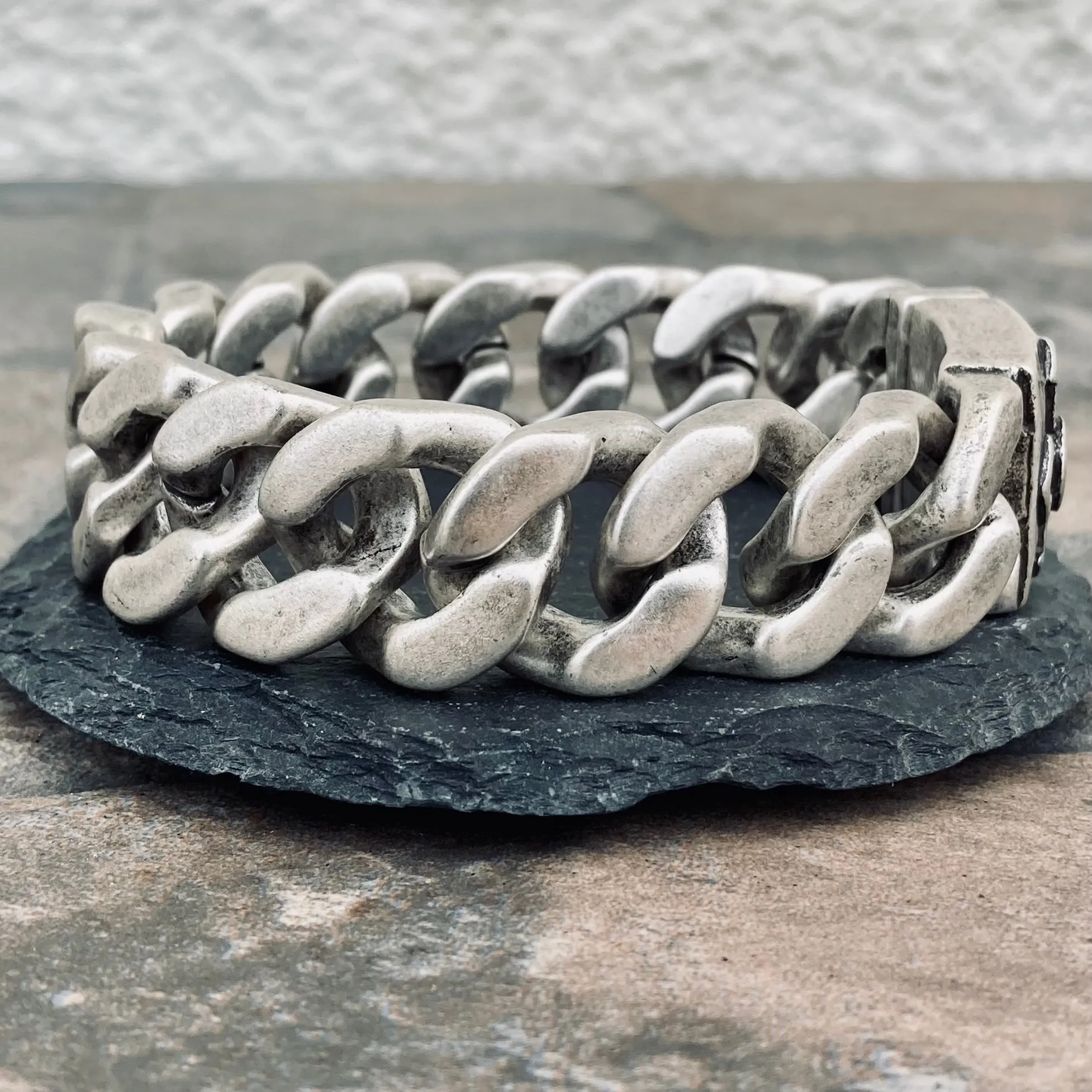 Bagger Bracelet - "EASY BIKER" - Guardian Cross Brushed - 3/4" wide - B121