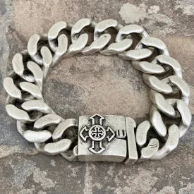 Bagger Bracelet - "EASY BIKER" - Guardian Cross Brushed - 3/4" wide - B121