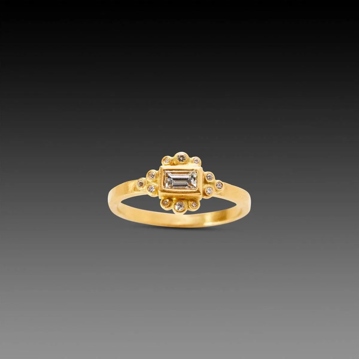 Baguette Diamond Ring with Diamond Trios