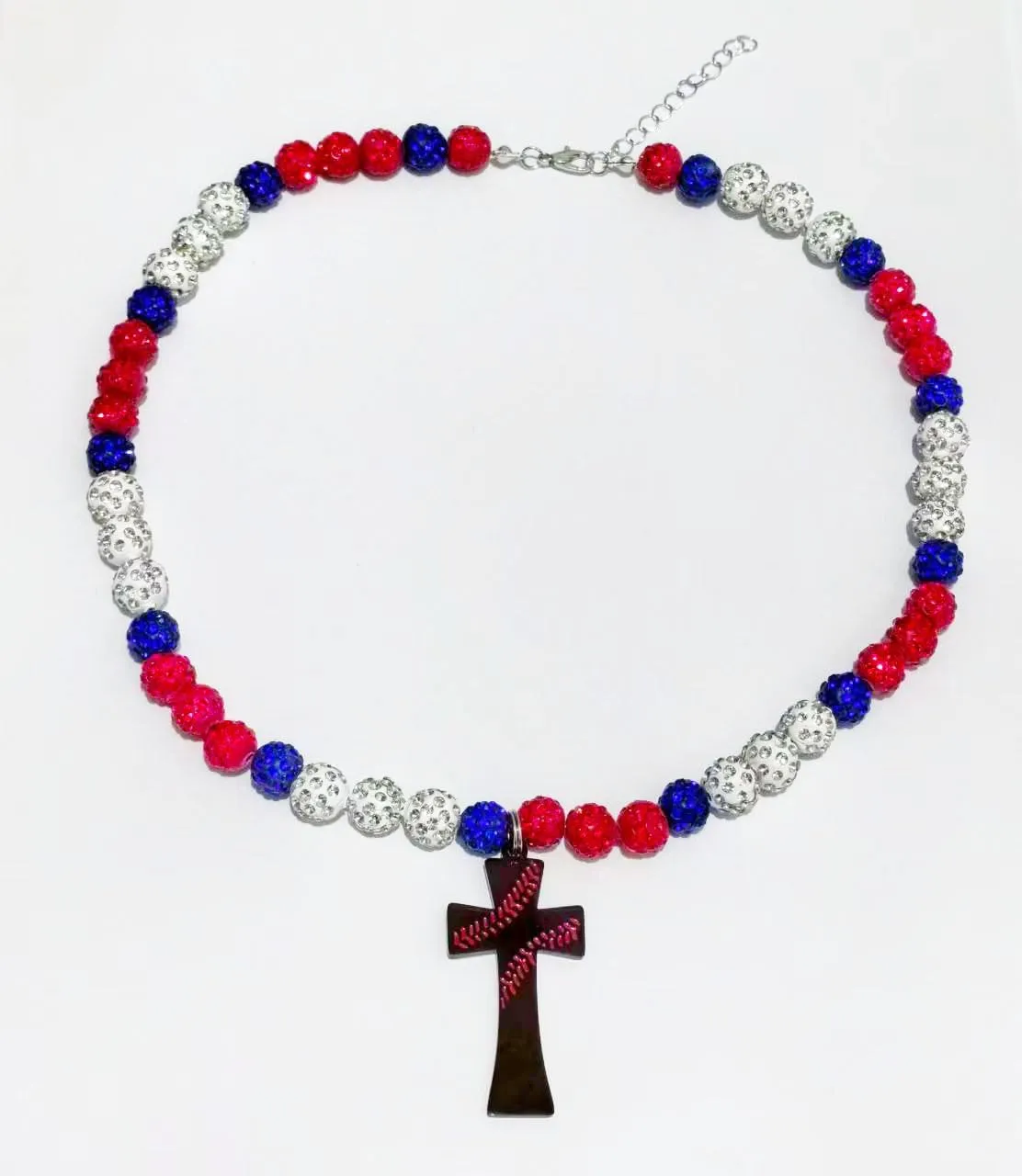 Baseball Cross Bling Necklace - Glitter Rhinestone Beaded Pendant Gift