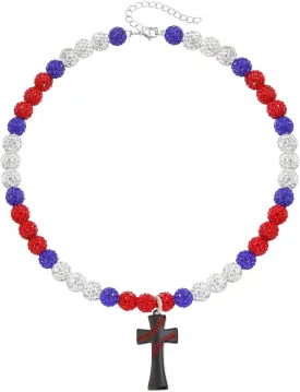 Baseball Cross Bling Necklace - Glitter Rhinestone Beaded Pendant Gift