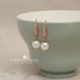 Beatrice Rose gold plated, cubic Zirconia Parve set hook earrings with pearl drops - VERY LIMITED STOCK