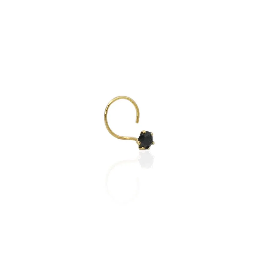 Beautiful Round Black Gem Gold Nosepin