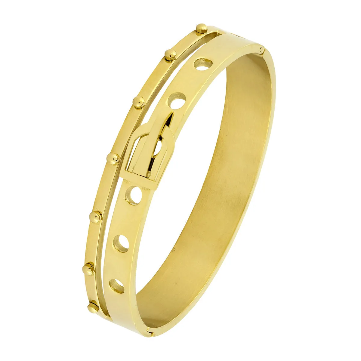 Belt 18K Gold Stainless Steel Openable Bangle Cuff Kada Bracelet Men