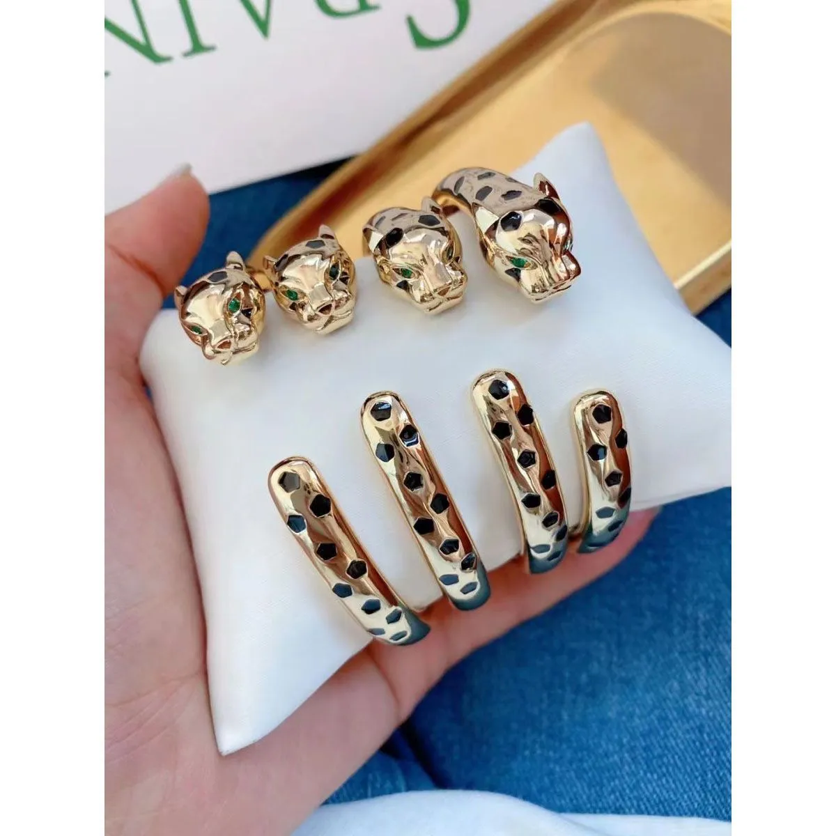 Black Spotted Panther Leopard 18K Gold Openable Cuff Kada bangle for Women