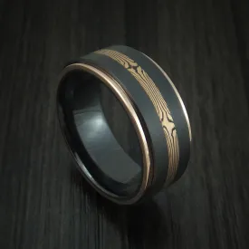 Black Titanium and Mokume Gane Men's Ring with Gold Edges Custom Made Band